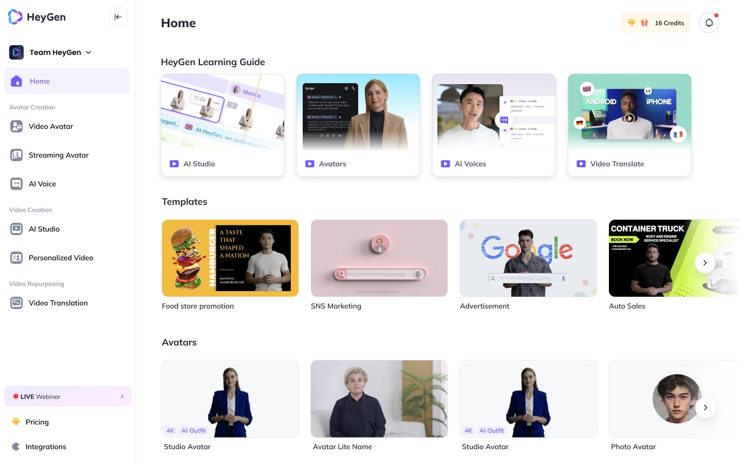 HeyGen interface