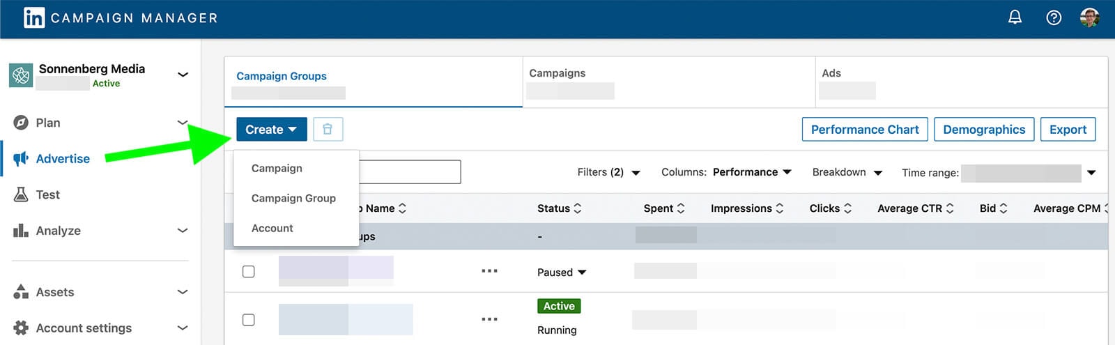 LinkedIn ad campaign manager